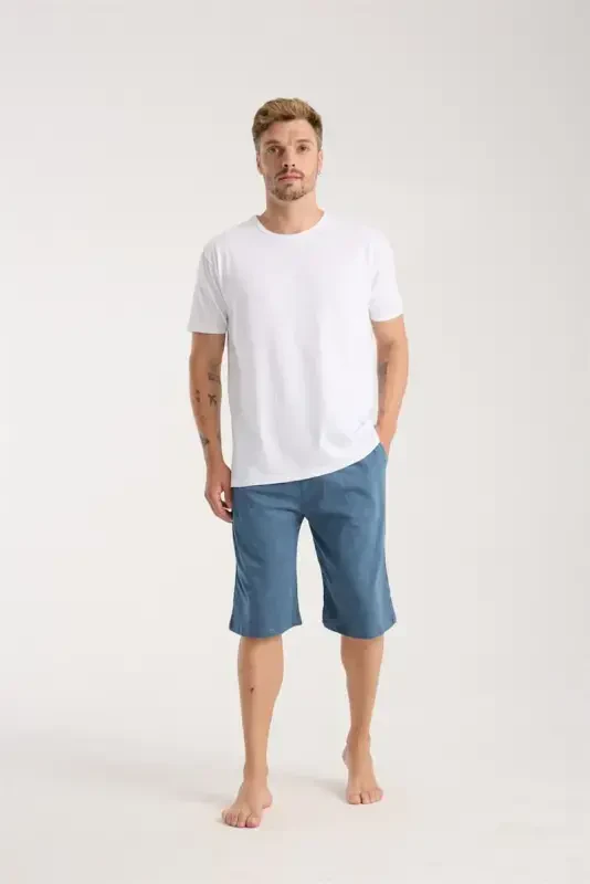 Akbeniz Erkak Cho'ntakli Paxta Penye Short Indigo - 5