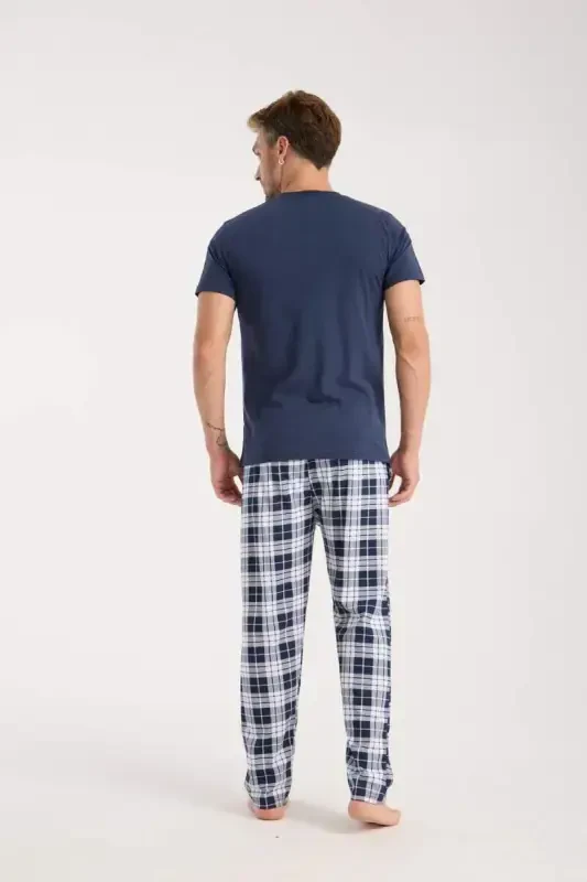 Akbeniz Erkak Ko'k tugmali yoqali qisqa yengli pijama to'plami - 4