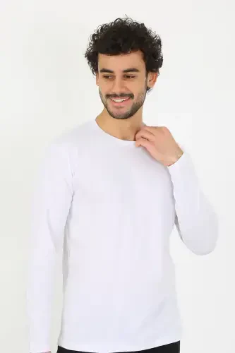 Akbeniz Erkak Nol Yoq Uzun Qo'l Oq Futbolka 6590 - 1