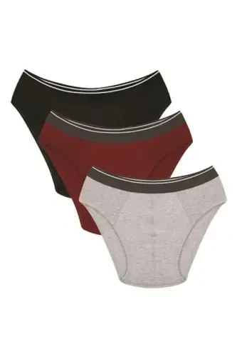 Akbeniz Erkak Paxta 3 dona Qora Bordo Kulrang Likrali Slip 40125 - 1