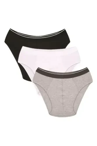 Akbeniz Erkak Paxta 3talik Qora Oq Kulrang Likrali Slip 40123 - 1