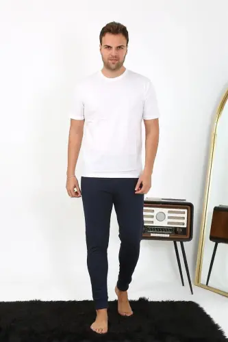 Akbeniz Erkak Paxta Bitta Pastki Pijama To'q ko'k 27551 - 5