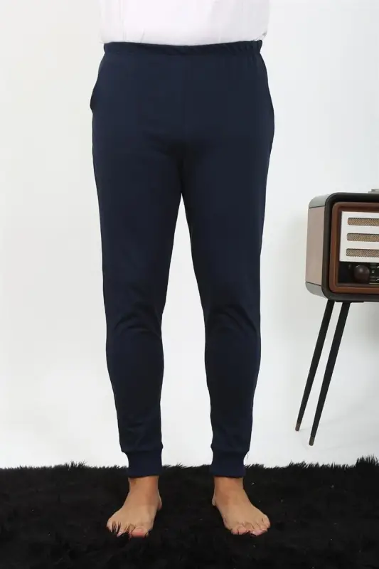 Akbeniz Erkak Paxta Bitta Pastki Pijama To'q ko'k 27551 - 6