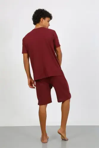 Akbeniz Erkak Paxta Lakost Ustki va Pastki Kaprili Pijama To'plami Bordo 6872 - 5