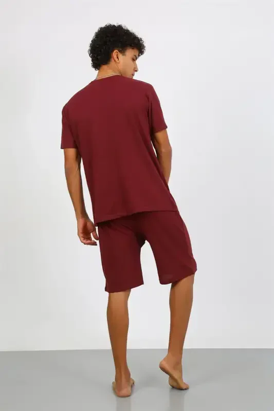 Akbeniz Erkak Paxta Lakost Ustki va Pastki Kaprili Pijama To'plami Bordo 6872 - 5