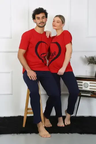 Akbeniz Erkak Paxta Penye Sevgili Kombini Pijama Takımı Qizil 50128 Tek Takım Narxi - 1