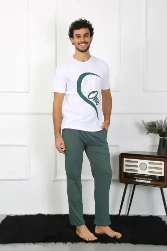 Akbeniz Erkak Paxta Penye Sevgilisi Kombini Pijama To'plami Oq 50127 Yagona To'plam Narxi - 2