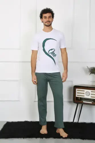 Akbeniz Erkak Paxta Penye Sevgilisi Kombini Pijama To'plami Oq 50127 Yagona To'plam Narxi - 7