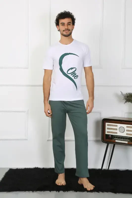 Akbeniz Erkak Paxta Penye Sevgilisi Kombini Pijama To'plami Oq 50127 Yagona To'plam Narxi - 7