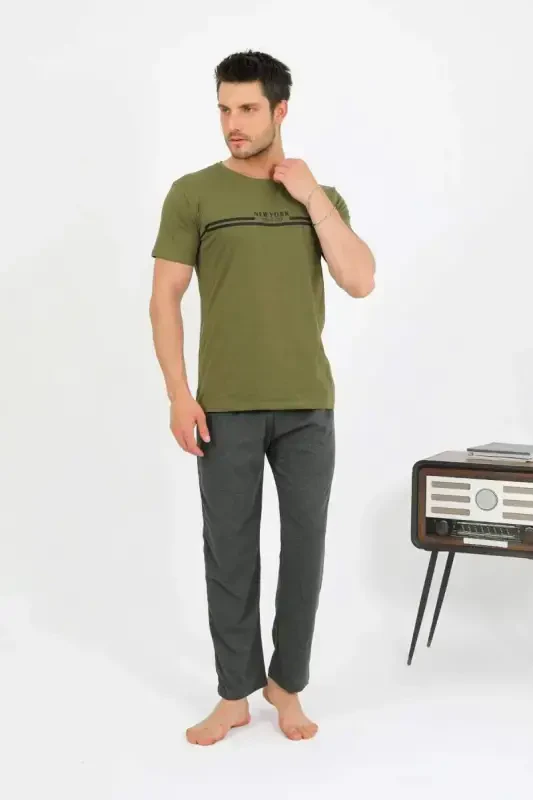 Akbeniz Erkak Paxta Qisqa Qo'l Pijama Takımı Haki 6875 - 6