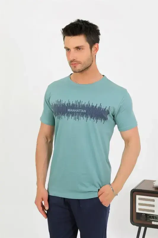 Akbeniz Erkak Paxta Qisqa Yengli Pijama Takimi Su Yashil 6875 - 2