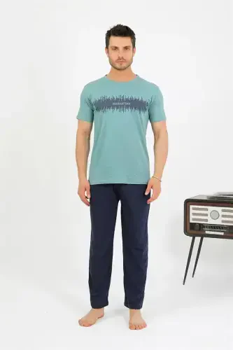 Akbeniz Erkak Paxta Qisqa Yengli Pijama Takimi Su Yashil 6875 - 3