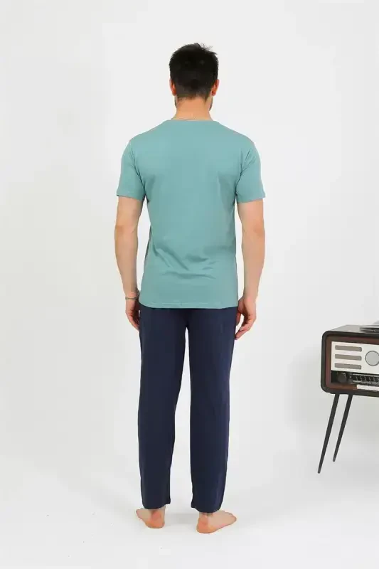 Akbeniz Erkak Paxta Qisqa Yengli Pijama Takimi Su Yashil 6875 - 6