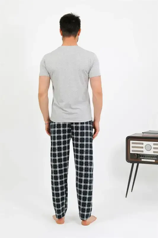 Akbeniz Erkak Paxta Qisqa Yengli Pijama To'plami Kulrang 6875 - 5