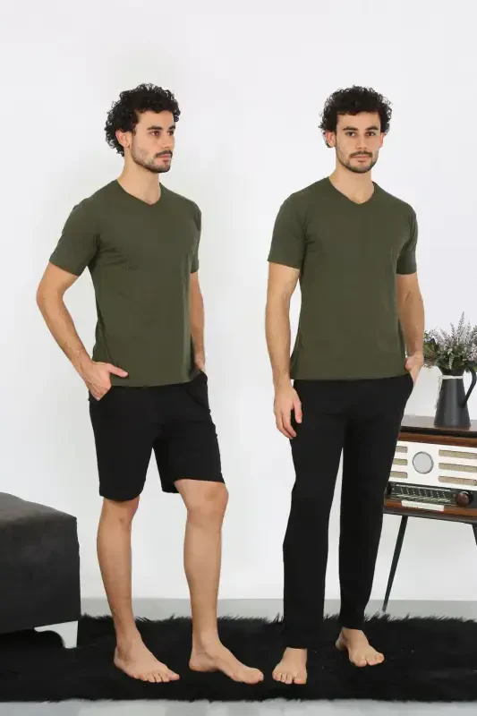 Akbeniz Erkak Penye Haki 3'li Pijama Takımı 6848 - 5