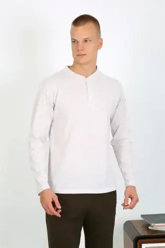 Akbeniz Erkak Penye Uzun Qol Pijama Takimi 6860 Ekru - 3