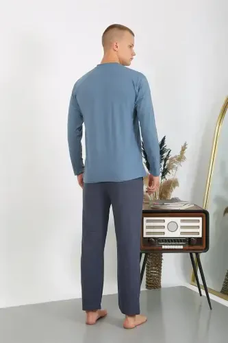Akbeniz Erkak Penye Uzun Qol Pijama Takımı 6860 Indigo - 5