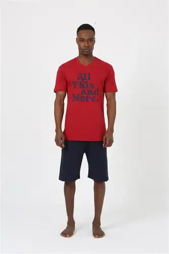 Akbeniz Erkak Qisqa Qol Bordo Penye Shortli Pijama Takimi 20372 - 3