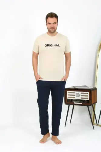 Akbeniz Erkak Qisqa Qol Penye Pijama Takimi 6867 Krem - 5