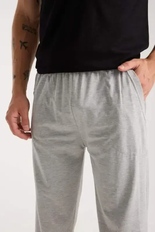 Akbeniz Erkak Qora Tugmali Yoqali Qisqa Qo'lli Pijama To'plami - 6