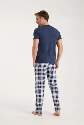 Akbeniz Erkak To'q ko'k Tugmali Yoqali Qisqa Yengli Pijama To'plami - 3