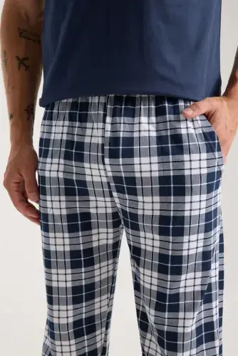 Akbeniz Erkak To'q ko'k Tugmali Yoqali Qisqa Yengli Pijama To'plami - 8