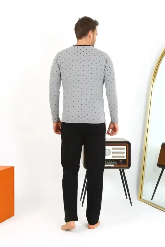 Akbeniz Erkak Uzun Qol Penye Tutun Rangi Pijama To'plami 6861 - 6