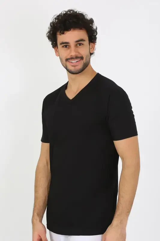 Akbeniz Erkak V Yoqa Qora Penye Atlet 6560 - 4