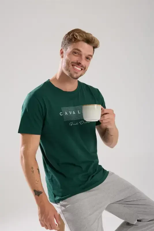 Akbeniz Erkak Yashil Qisqa Qisma Pijama To'plami - 3