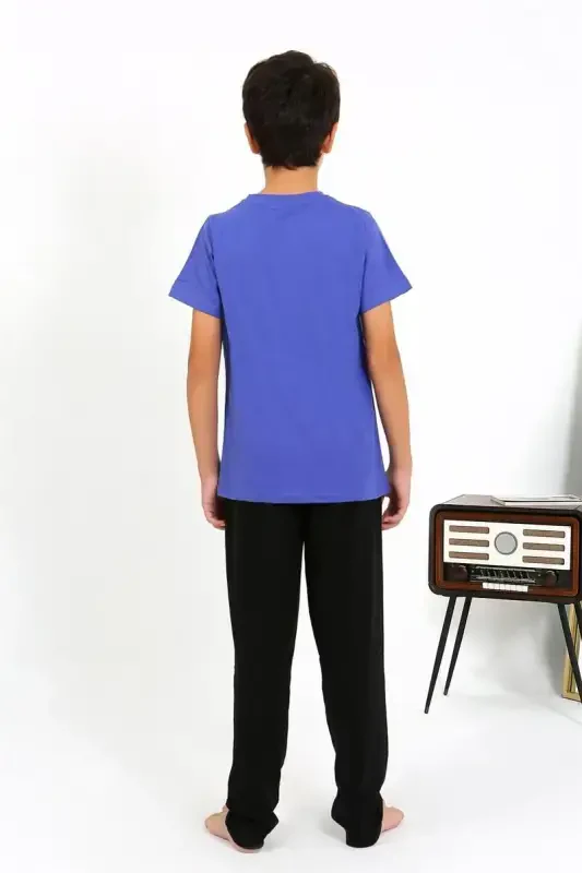 Akbeniz Erkaklar bolalar uchun kalta qo'lli triko pijama to'plami 20758 Saks - 4