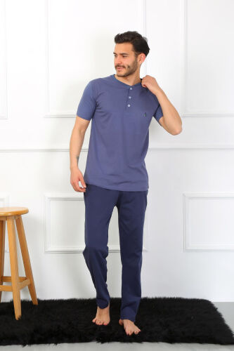 Akbeniz Erkaklar Plyus 3 qismli Paxta Pijama To‘plami 6824 Indigo - 4