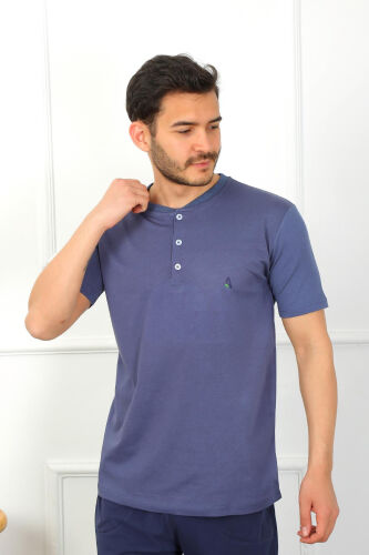 Akbeniz Erkaklar Plyus 3 qismli Paxta Pijama To‘plami 6824 Indigo - 8