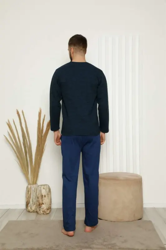 Akbeniz Erkek %100 Pamuk Önden Düğmeli Cepli Uzun Kollu Pijama Takımı 6768 - 3