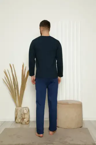 Akbeniz Erkek %100 Pamuk Önden Düğmeli Cepli Uzun Kollu Pijama Takımı 6768 - 3
