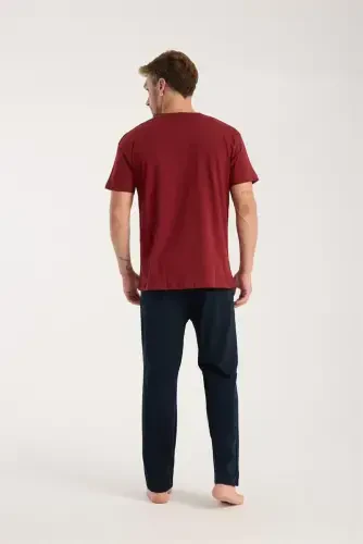 Akbeniz Erkek Bordo Düğmeli Yaka Kısa Kol Pijama Takımı - 5
