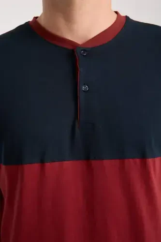 Akbeniz Erkek Bordo Düğmeli Yaka Kısa Kol Pijama Takımı - 9