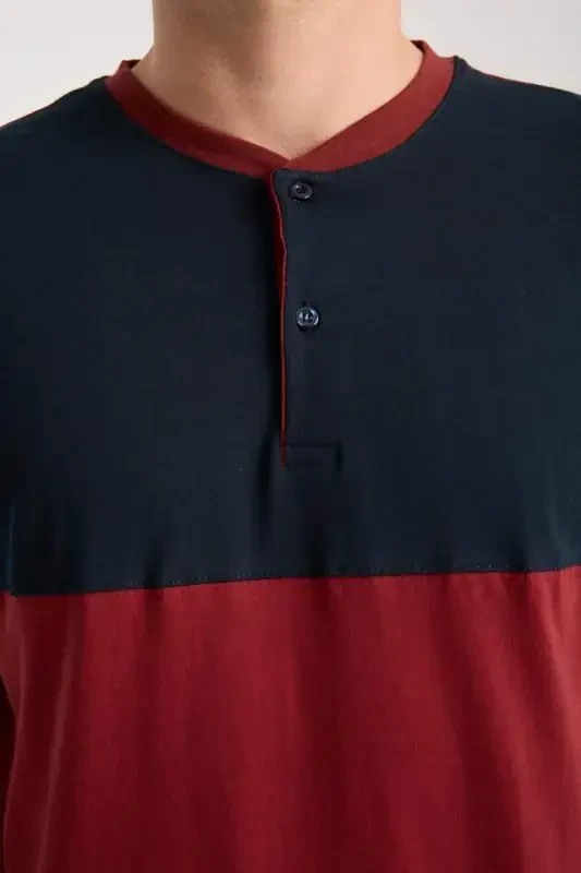 Akbeniz Erkek Bordo Düğmeli Yaka Kısa Kol Pijama Takımı - 9