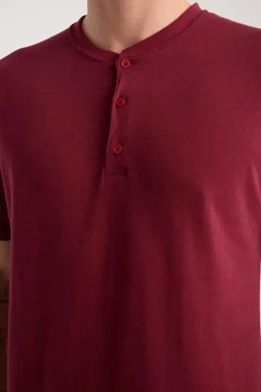 Akbeniz Erkek Bordo Düğmeli Yaka Kısa Kol Pijama Takımı - 7