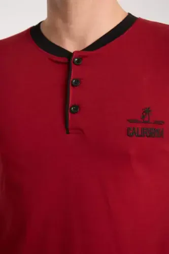 Akbeniz Erkek Bordo Düğmeli Yaka Kısa Kol Pijama Takımı - 10