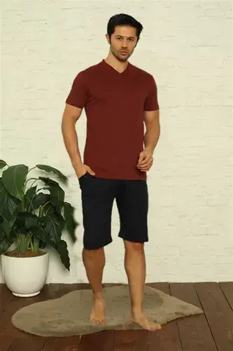 Akbeniz Erkek Bordo V Yaka 3'lü Pijama Takım 6822 - 3