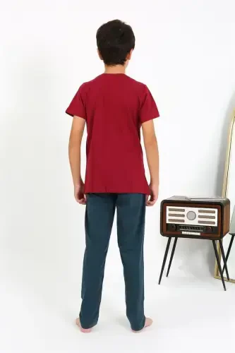 Akbeniz Erkek Çocuk Kısa Kol Penye Pijama Takım 20758 Bordo - 5
