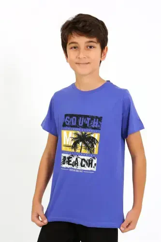 Akbeniz Erkek Çocuk Kısa Kol Penye Pijama Takım 20758 Saks - 5