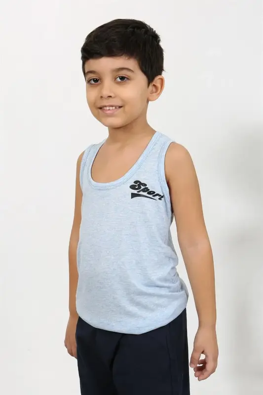 Akbeniz Erkek Çocuk Sıfır Kol Penye Pijama Takım Mavi 20439 - 2