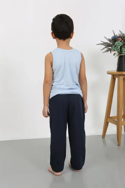 Akbeniz Erkek Çocuk Sıfır Kol Penye Pijama Takım Mavi 20439 - 3