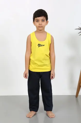 Akbeniz Erkek Çocuk Sıfır Kol Penye Pijama Takım Sarı 20439 - 3