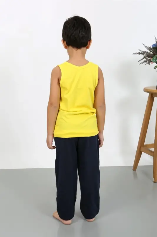 Akbeniz Erkek Çocuk Sıfır Kol Penye Pijama Takım Sarı 20439 - 5