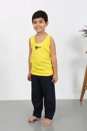 Akbeniz Erkek Çocuk Sıfır Kol Penye Pijama Takım Sarı 20439 