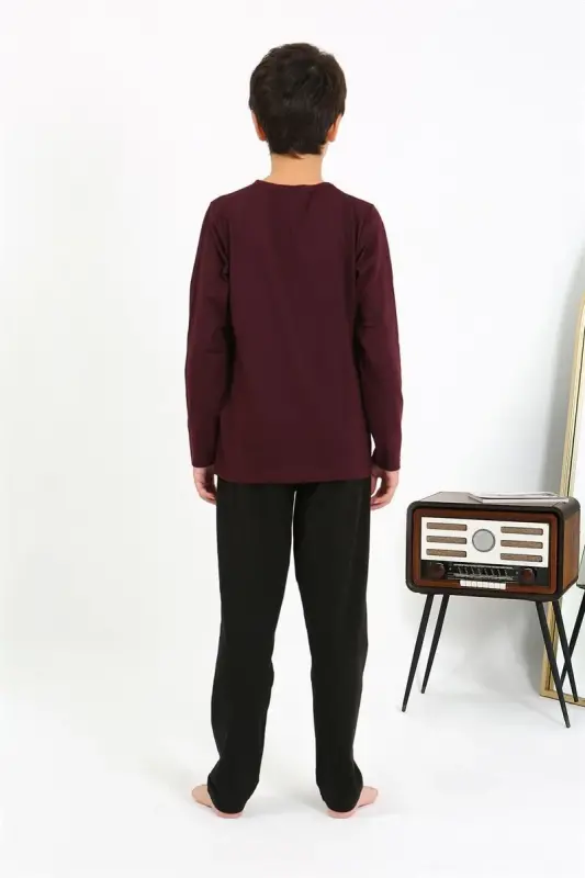 Akbeniz Erkek Çocuk Uzun Kol Penye Pijama Takım 20437 Bordo - 4
