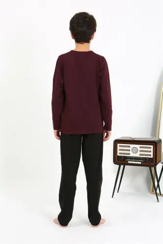 Akbeniz Erkek Cocuk Uzun Kol Penye Pijama Takim 20437 Bordo - 4