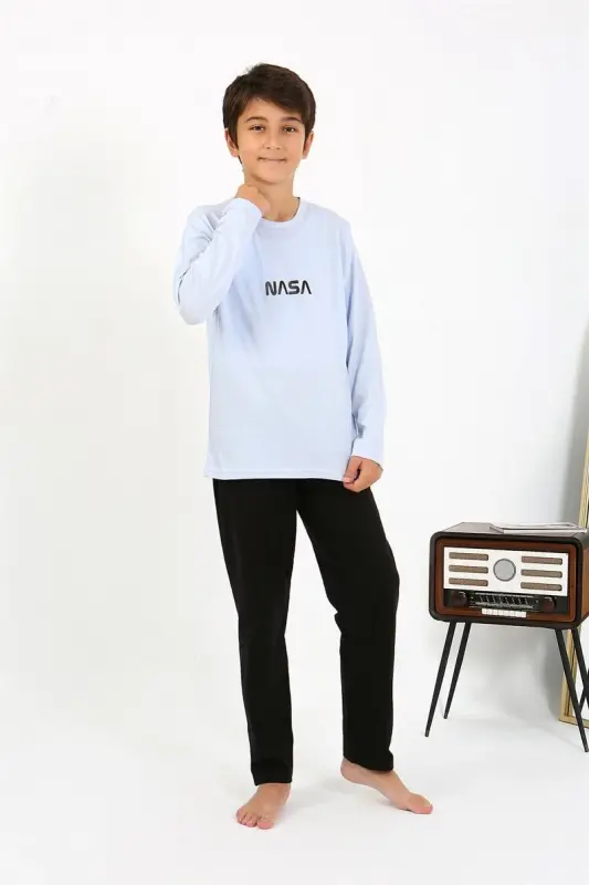 Akbeniz Erkek Çocuk Uzun Kol Penye Pijama Takım 20437 BuzMavisi - 1